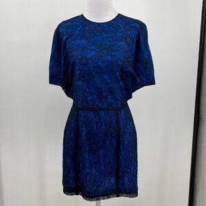 Wren Fit &‎ Flare Dress Womens Size Small Black Blue Floral Lace Open Back Silk